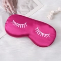 Rose red satin silk sleep mask featuring white eyelash print on soft plush background - Rose Red