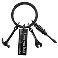 Detail of matte black Dad tool keychain with hammer wrench screwdriver and engraved tag - Love you Dad - Tool Keychain / Black