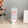 20oz white stainless steel tumbler featuring colorful knit-style Christmas patterns - Knit Style Christmas