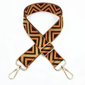 Close-up of zigzag striped wide shoulder strap with polished gold metal lobster clasps - Orange Black Triangle