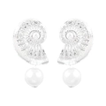 Nautilus shell shaped silver metal earrings with white pearl accents for summer beach fashion - Silver