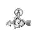 Silver heart and arrow helix piercing stud with sparkling white zircon and ball back - 0.8x6x3mm / Steel Color With White Zirconia