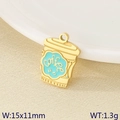 Golden coffee cup pendant with blue enamel and coffee text for DIY jewelry making - Blue Enamel Coffee Cup with Text (KLJ9633-ZLA)