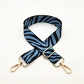 Blue and black zebra print bag strap with adjustable length and gold hardware - Lake Blue