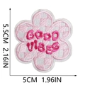 Detail showing pink checkered flower embroidery patch with Good Vibes text and 5.5cm size - Good Vibes Pink Checkered Floral (C3XL-115-07)