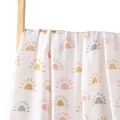 Soft muslin cotton baby swaddle blanket with sun print on a wooden hanger - Minimalist Sun (S126)