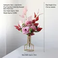 Modern gold geometric metal vase with pink faux roses and pompon mum flowers - Bean Paste Pink Ping Pong Mum Set
