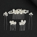 Set da 5 pezzi accessori per capelli con perle barocche vintage per spose in argento - Argento (3 Pettini + 2 Forcine)
