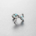 Silver bow-shaped titanium steel earring with blue-green synthetic opal stones - Bow Style (A81-1#)