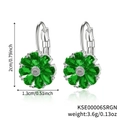Silver flower stud earrings with green pear-cut cubic zirconia petals and leverback clasp - Platinum Plated Green Zirconia