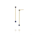 Detail of gold long tassel earrings featuring blue turquoise stones on white background - 925 Silver / Gold-114#
