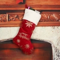 Dettaglio calza di Natale in velluto rosso con fiocchi dorati e testo Merry Christmas - Rosso Bordeaux Stampa Oro