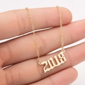 Golden 2018 birth year pendant necklace with gothic font style on a fine link chain - 2018 Steel Color