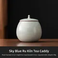 Sky blue Ru kiln ceramic tea canister with ice crackle glaze for airtight storage - Celadon Ru Ware