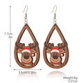 Wooden reindeer Christmas earrings with red hat details and dimensions on white background - Drop Reindeer (E2310-5)