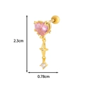 Detailed size view of gold cartilage stud with pink heart gem and 2.3cm drop star pendant - Size 6 / Gold Yellow