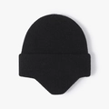 Bonnet en tricot noir pour femme avec cache-oreilles et revers épais pour l'hiver - Taille unique / Noir (22B033)