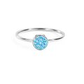 Silver stainless steel ring with micro-pave light blue stones and circular center design - US5 / December Aquamarine - Steel Color