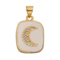 Golden rectangle pendant with white enamel and sparkling zircon crescent moon charm - L617075L1-White