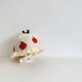 Detailed knit of baby bonnet featuring red apple pattern and ruffled edge with straps - 48cm (6M-2Y) / Beige