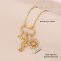 Gold stainless steel necklace with seahorse and rudder charms in variant finish - Seahorse and Helm Style (3#海马)