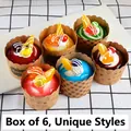 Set of 6 realistic artificial cupcakes with assorted fruit toppings in a tray - 6 Pieces Set (No Repeat) / Blister Box Packed
