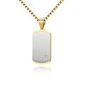 Collana uomo in acciaio titanio oro con pendente rettangolo argento e piccolo diamante CNC - Stile 4 (Base Oro Argento Spazzolato Diamante Singolo)