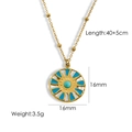 14K gold plated stainless steel necklace with blue enamel sunflower and turquoise stone - Turquoise Blue