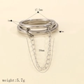 Detailed view of layered stainless steel rings with connecting chain showing exact dimensions - Size 8 / Silver Double-ring Link Ring (TR4439-S-8) / Silver