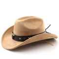 Light brown faux suede western cowboy hat with metal bull head buckle and stitched leather band - M (56-58cm) / Khaki