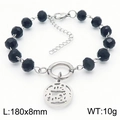 Retro-Perlenarmband mit schwarzen Kristallperlen und silbernem MAMA-Anhänger für Mütter - Stahlstil (KB183024-TJG)
