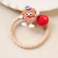 Plush beige elastic hair tie with cartoon cookie pendant and red acrylic bead - Beige Biscuit Figure