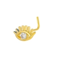 L-förmiger goldener Nasenstecker mit Evil Eye Design und kristallbesetzten Wimpern - Goldenes Auge (K-975)
