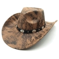 Vintage western cowboy hat in tan felt with distressed spots and silver concho band - M (56-58cm) / Tie-dye Khaki