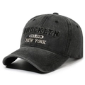 Dark grey washed cotton baseball cap with Brooklyn embroidery and vintage distressed look - Adjustable / Black