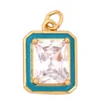 Rectangular gold pendant with light blue enamel and sparkling radiant cut crystal inlay - Rectangle-Turquoise Blue