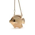 Kreative goldene Umhängetasche in Fischform mit Metallschuppen und Schlangenkette - Gold
