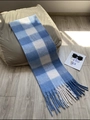 Blue and white checkered thick scarf with soft tassels for winter warmth - AC Plaid Blue White