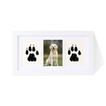 White triple folding pet memorial photo frame with paw print ink pads and dog picture - White