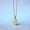 Gold titanium steel necklace with hexagonal white shell pendant featuring letter Y - Letter Y