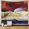 Abstract mountain wall tapestry with starry sky and moon in gold and navy colors - Deep Red Starry Golden Mountain Landscape (GT428-42)