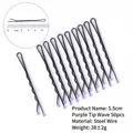 5.5cm black wavy steel hair clips with purple tips 50-piece set for women - 5.5cm Wavy-Bag Pack (50pcs) / Purple-Tipped