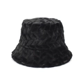 Detail view of black faux plush bucket hat featuring a unique zigzag textured pattern - M (56-58cm) / Black