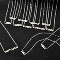 Flat lay of twelve silver stainless steel zodiac necklaces on black leather surface - Steel 12PCS Set