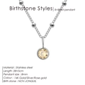 Polished silver stainless steel necklace featuring a November yellow birthstone pendant - November Light Yellow (Light Yellow Rhinestone) / Silver