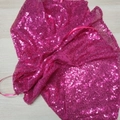 Fuchsia sequin Christmas tree skirt base decoration with pink satin ribbon drawstring closure - Rose Red (Custom Color)