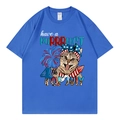 Blaues T-Shirt mit amerikanischer Flagge Katze Grafik und festlichem Text - XS / Königsblau
