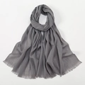 Gray slub cotton hijab scarf with fringe edges in a soft breathable textured finish - Dark Grey