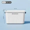White large storage box with blue handles and textured stripes, size 35.7x25x22.4cm - Tall Large / Ivory
