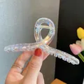 Iridescent aurora resin hair claw clip with wave texture for thick hair in clear finish - 13cm / Iridescent Large Cross